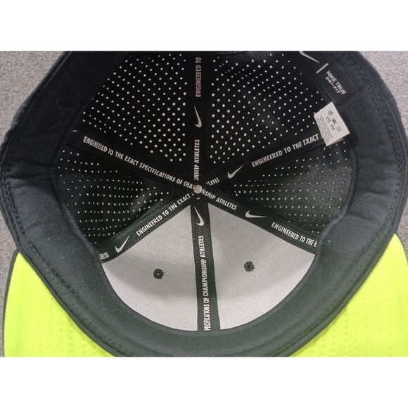 Nike True Dri Fit Neon Green Swoosh Black/Black Mesh Back Baseball Cap Hat - Picture 12 of 14